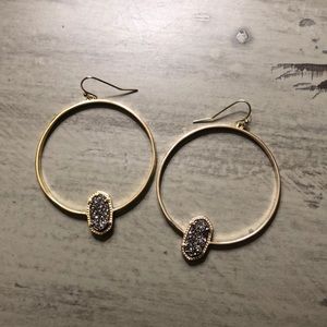 Kendra Scott hoop earrings with dark silver druzy